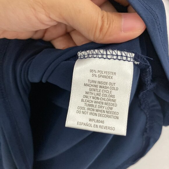 JM Collection size XL Navy Half Zip Rolled Tab Stretch Knit Blouse Office - Picture 7 of 9